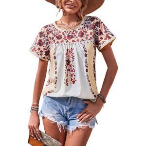 E-RÃ©tro Khaki & Pink Floral Scoop Neck Top Size XXL